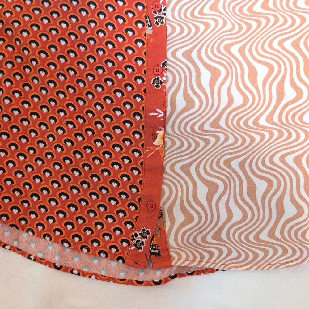 JW Style Orange Mixed-Print Button-Up Blouse  Size‎ S - Picture 7 of 10